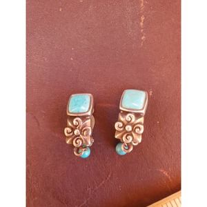 Silver floral with blue drop clip earrings Thai Silver